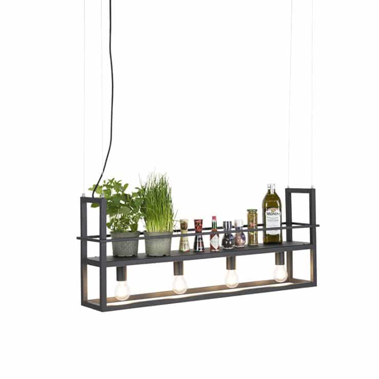 Industrial hanging lamp black with rack 4-light