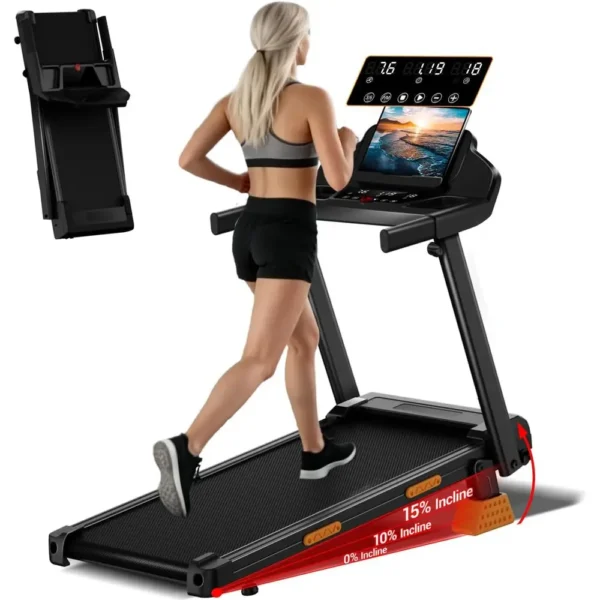 15% Incline 7-Layer Shock-Absorbing Treadmill, 3.0HP, 400lbs Capacity, 0.6-7.5MPH Speed