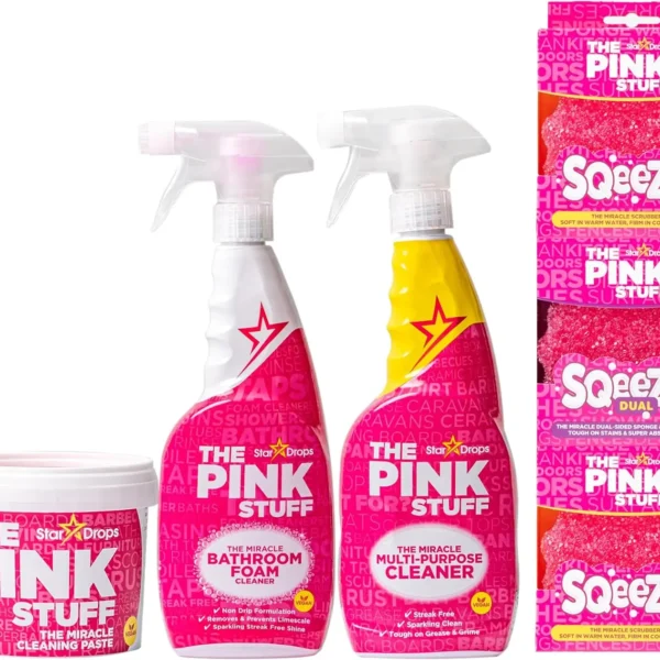 – The Pink Stuff Cleaning Pack – Miracle Cleaning Paste, Multi-Purpose Spray & Bathroom Foam – Cuts