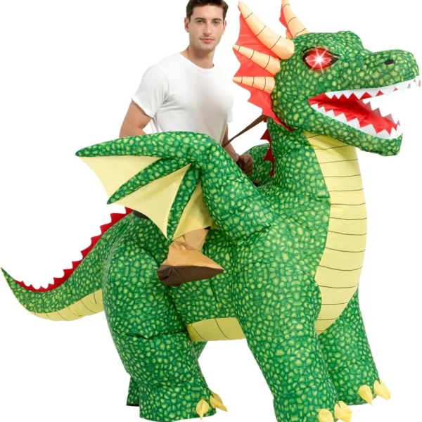Inflatable Costume Adult,Blow Up LED Light Eyes Dragon Suit,Ride On Halloween Costumes for Men Women