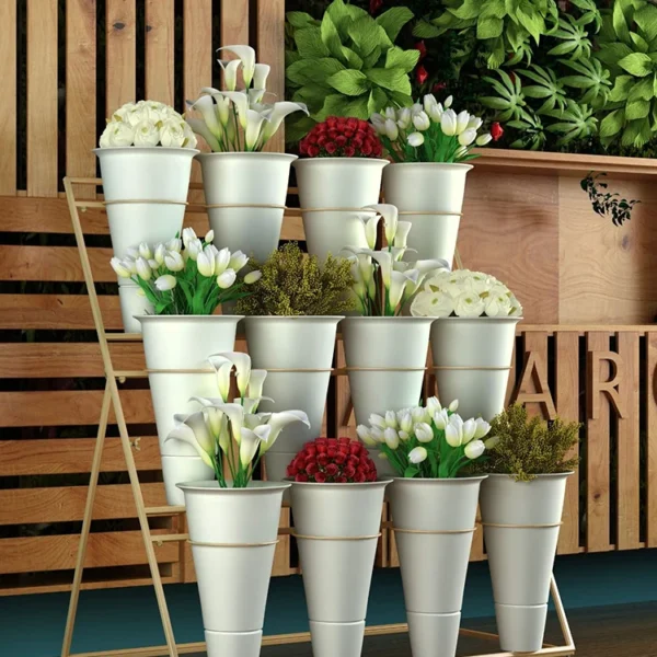12 PCS Flower Display Stand Buckets White Plastic Tapered Buckets Large Capacity Flower Pots for Home Patio Balcony Garden
