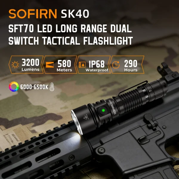 NEW SOFIRN SK40 3200lm Tactical Flashlight 580m Powerful Bright SFT70 LED IP68 waterproof Torch with Dual Switch