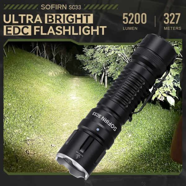 Sofirn SC33 LED Tactical Flashlight XHP70.3 HI 5200lm Powerful 21700 Type C Rechargeable Torch E-switch Outdoor Light