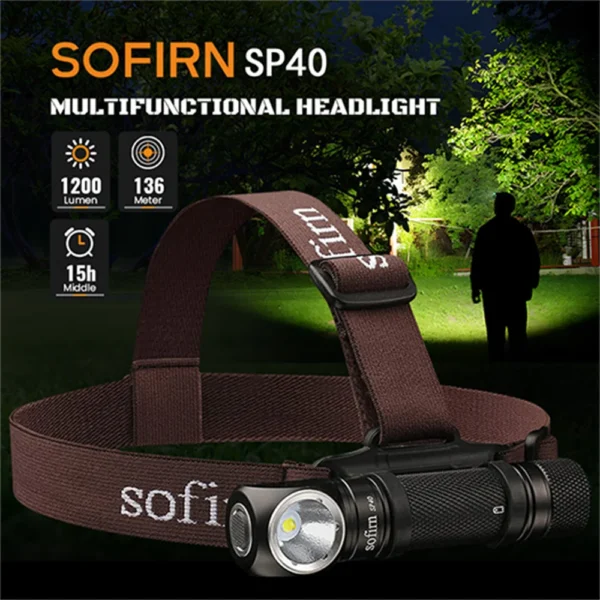 Sofirn SP40 XPL LED EDC Headlamp 18650 Rechargeable Lamp 1200lm Bright Outdoor Fishing Torch with Magnet TailCap