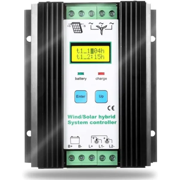 1000W 12V/24V Wind-Solar Hybrid Charge Controller, 600W Wind & 400W Solar PWM Charging, Digital LCD Display