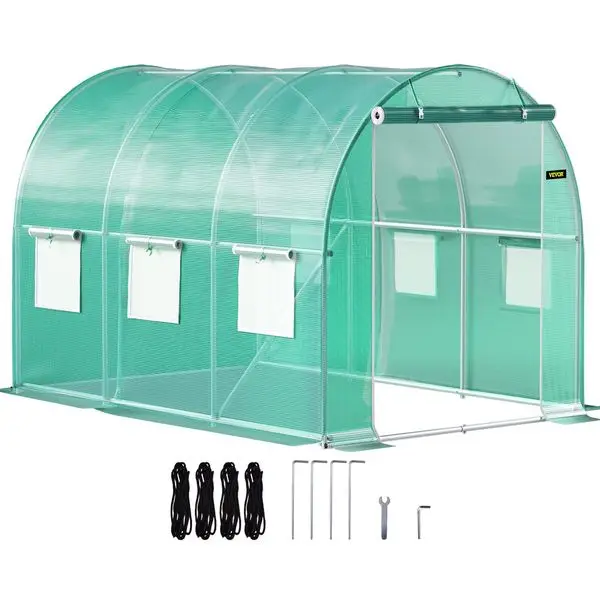 Walk-in Tunnel Greenhouse, 9.8 x 6.6 x 6.6 ft Portable Plant Hot House with Galvanized Steel Hoops