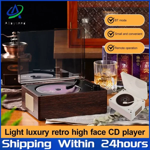 Retro CD Player Rechargeable Wireless Bluetooth 5.0 Speaker Portable Home Music Player USB 3.5mm AUX Desktop CD Player for Phone