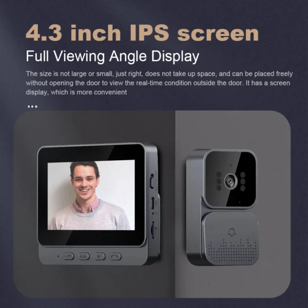 Video Doorbell Video Intercom Eye Peephole Camera 1080P IR Night Vision Home Doorbell 2.4G 4.3inch IPS Screen for Indoor Outdoor