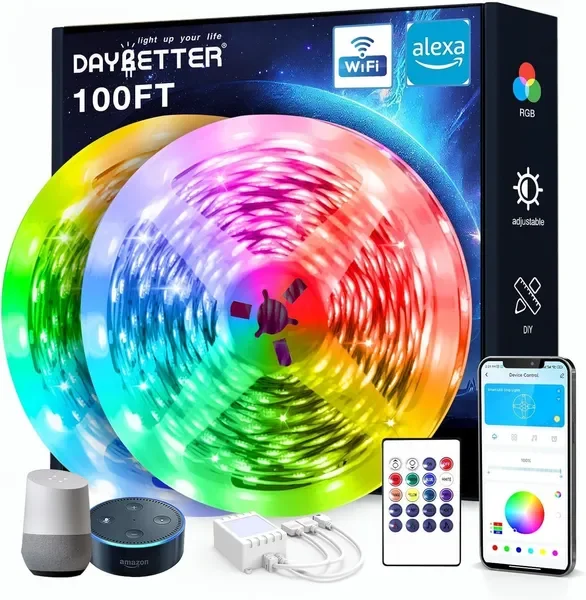 100 ft Smart WiFi Led Lights, Led Strip Lights Work with Alexa and Assistant, App Voice Remote