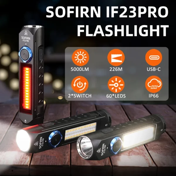 SOFIRN IF23 PRO 5000lm Flashlight XHP70B Led Rechargeable USB C Super Bright EDC Torch with RGB Magnet for Outdoor Emergency