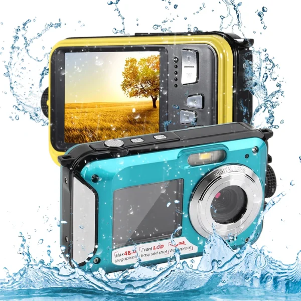 Self-Timer Underwater Camera 16X Dual Screen Waterproof HD 2.7K 48MP Digital Camera for Snorkeling Video Recording