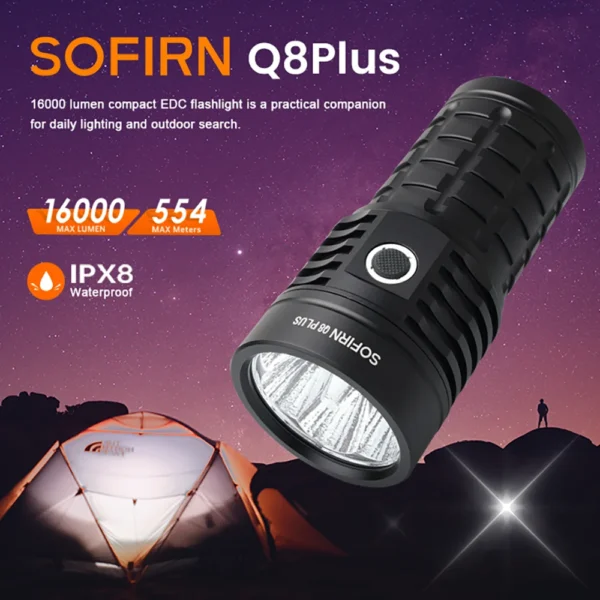 Sofirn Q8 Plus 6*XHP50.2 LED Torch 21700 USB C Rechargeable 16000lm Powerful Flashlight EDC Portable Lantern Lamp BLF Anduril 2