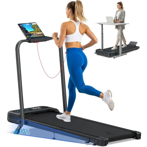 Compact 4-in-1 Treadmill with 10% Incline, 3.0HP, 320lbs Capacity, Quiet, Portable, Under Desk, LED Display, Smart APP