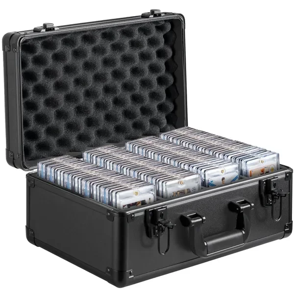 Graded Card Storage Box, 4 Slots, Graded Sports Cards Holder Carrying Case with Key Lock Foam