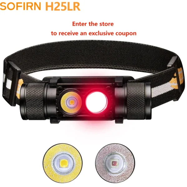 H25LR LED Rechargeable Headlamp Powerful Head Flashlight with 90 High CRI Bright White Light and 660nm Deep Red Torch