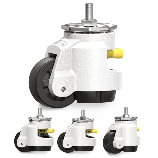 Heavy Duty Retractable Caster Wheels Set of 4, 1/2 & M12 Stem, 4960 Lbs Capacity, Adjustable Wheel with Ratchet Handle