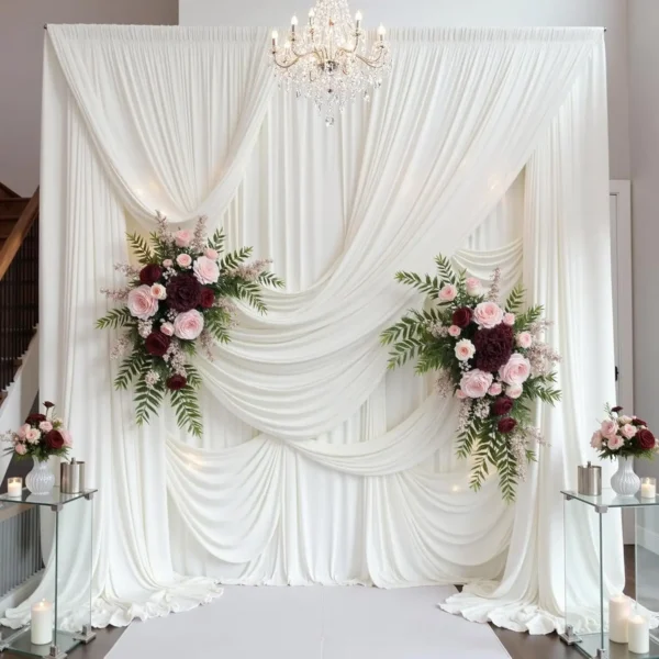 10ft×15ft Ivory Backdrop Curtain for Wedding Parties, 2 Panels Wrinkle Free 15 FT Long Polyester